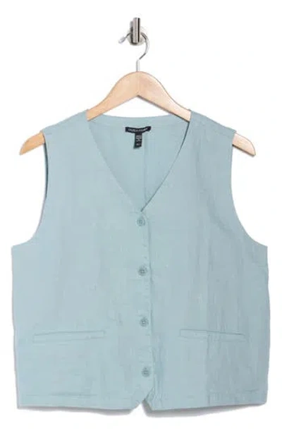 Eileen Fisher V-neck Organic Linen Vest In Green
