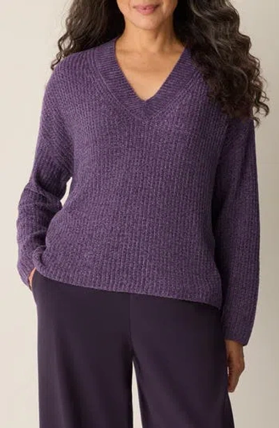Eileen Fisher V-neck Stretch Cotton Sweater In Purple