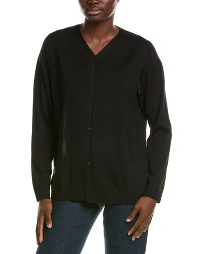 Eileen Fisher V-neck Wool Cardigan In Black