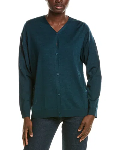 Eileen Fisher V-neck Wool Cardigan In Blue