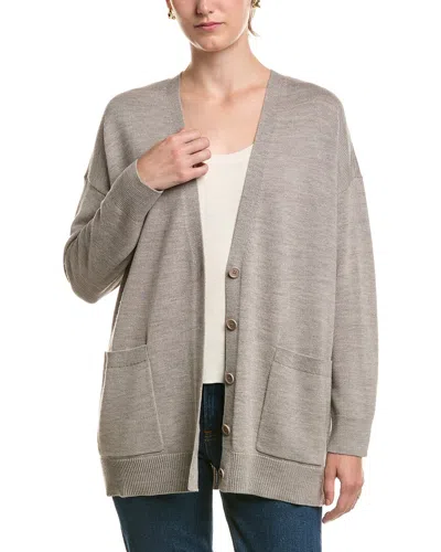 Eileen Fisher V-neck Wool Cardigan In Gray