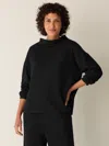 Eileen Fisher Waffle Cotton Blend Doubleknit Funnel Neck Box-top In Black
