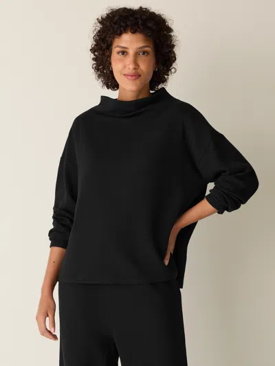 Eileen Fisher Waffle Cotton Blend Doubleknit Funnel Neck Box-top In Black