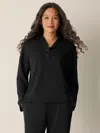 Eileen Fisher Waffle Cotton Blend Doubleknit Hooded Top In Black