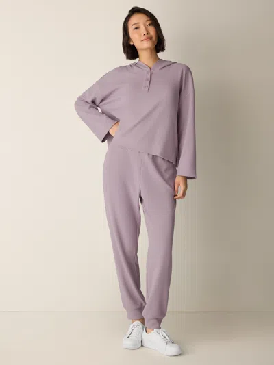 Eileen Fisher Waffle Cotton Blend Doubleknit Hooded Top In Purple
