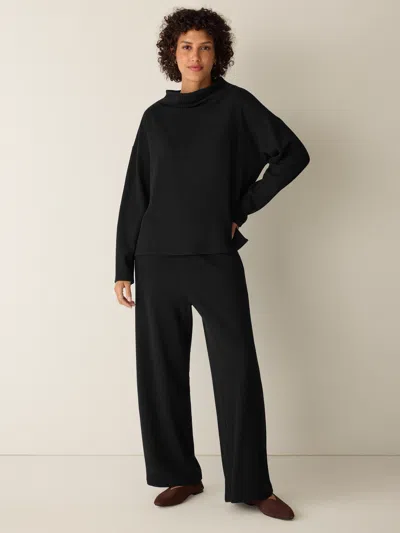 Eileen Fisher Waffle Cotton Blend Doubleknit Wide-leg Pant In Black