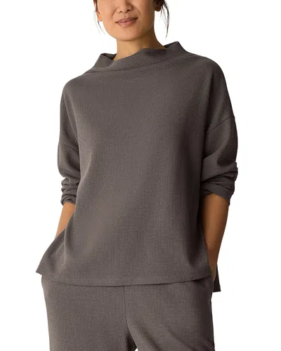 Eileen Fisher Waffle Cotton Blend Doubleknit Funnel Neck Box-top In Gray