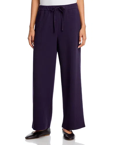 Eileen Fisher Waffle Double Knit Wide Ankle Pants With Drawstring In Purple