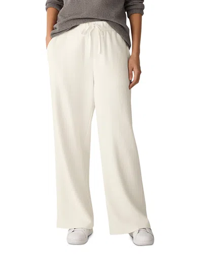 Eileen Fisher Waffle Double Knit Wide Ankle Pants With Drawstring In White