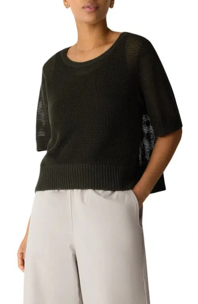 Eileen Fisher Waffle Knit Sweater In Black