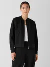 Eileen Fisher Silk Linen Box Stand Collar Jacket In Ebony In Black