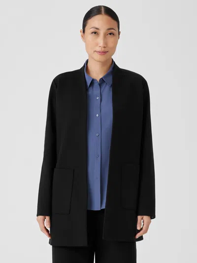 Eileen Fisher Washable Flex Ponte High Collar Jacket In Black