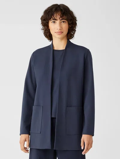 Eileen Fisher Washable Flex Ponte High Collar Jacket In Blue