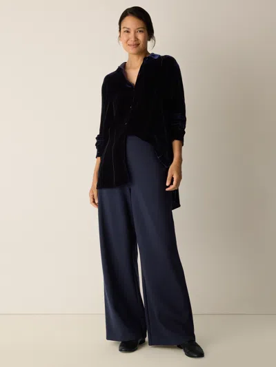 Eileen Fisher Washable Flex Ponte High Waisted Wide-leg Pant In Blue
