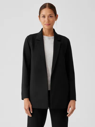 Eileen Fisher Washable Flex Ponte Notch Collar Long Blazer In Black