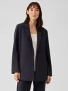 Eileen Fisher Washable Flex Ponte Notch Collar Long Blazer In Blue