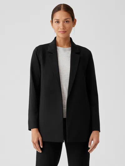 Eileen Fisher Washable Flex Ponte Notch Collar Long Blazer In Black
