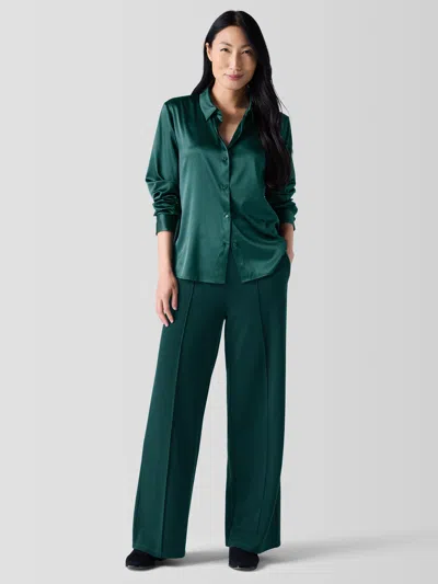 Eileen Fisher Washable Flex Ponte Pintuck Wide Pant In Green