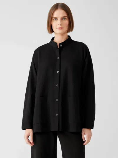 Eileen Fisher Washable Flex Ponte Stand Collar Overshirt In Black