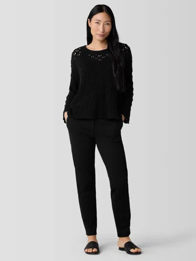 Eileen Fisher Washable Flex Ponte Tapered Trouser Pant In Black