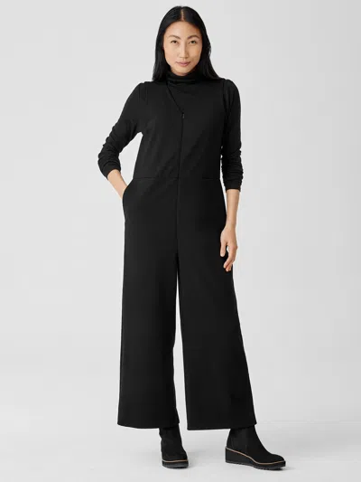 Eileen Fisher Washable Flex Ponte V-neck Jumpsuit In Black