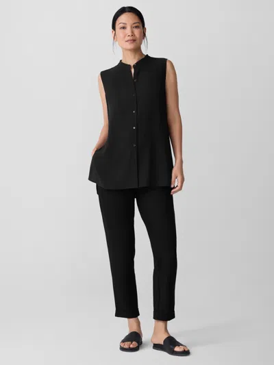 Eileen Fisher Washable Stretch Crepe Cuffed Pant In Black