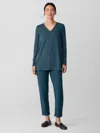 Eileen Fisher Washable Stretch Crepe Cuffed Pant In Blue