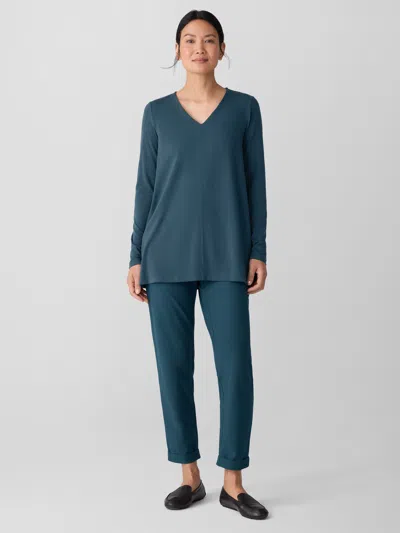 Eileen Fisher Washable Stretch Crepe Cuffed Pant In Blue