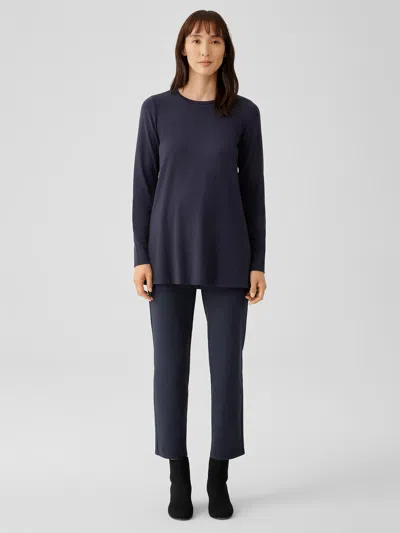 Eileen Fisher Washable Stretch Crepe High-waisted Pant In Blue