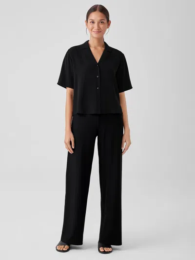 Eileen Fisher Washable Stretch Crepe High-waisted Wide Pant In Black