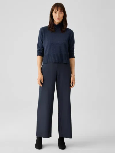 Eileen Fisher Washable Stretch Crepe High-waisted Wide Pant In Blue