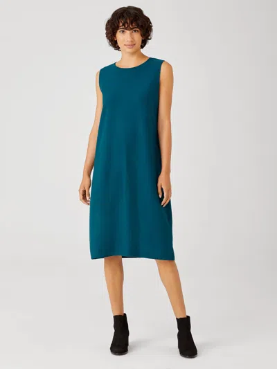 Eileen Fisher Washable Stretch Crepe Lantern Dress In Blue
