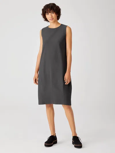 Eileen Fisher Washable Stretch Crepe Lantern Dress In Gray
