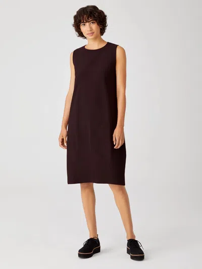 Eileen Fisher Washable Stretch Crepe Lantern Dress In Burgundy