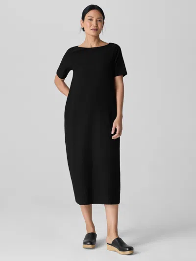 Eileen Fisher Washable Stretch Crepe Oval Dress In Black