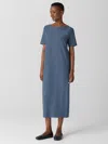 Eileen Fisher Washable Stretch Crepe Oval Dress In Blue
