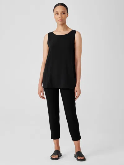 Eileen Fisher Washable Stretch Crepe Pant With Slits In Black