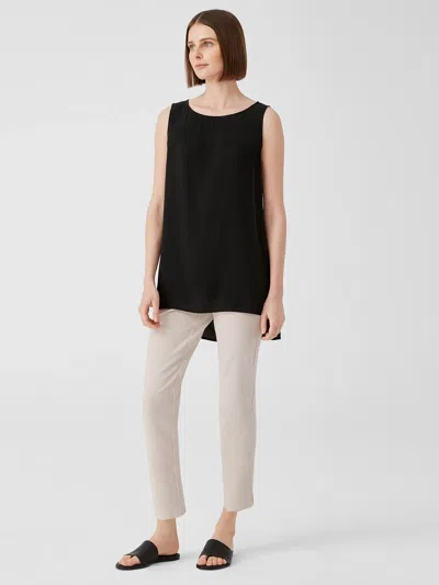 Eileen Fisher Washable Stretch Crepe Pant With Slits In Black