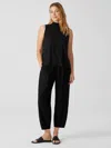 Eileen Fisher Washable Stretch Crepe Pleated Lantern Pant In Black