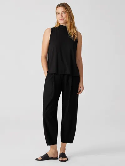 Eileen Fisher Washable Stretch Crepe Pleated Lantern Pant In Black
