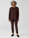 Eileen Fisher Washable Stretch Crepe Slim Ankle Pant In Brown