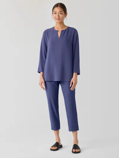 Eileen Fisher Washable Stretch Crepe Slim Pant In Blue