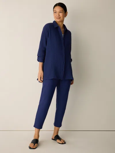 Eileen Fisher Washable Stretch Crepe Slim Pant In Deep Dive