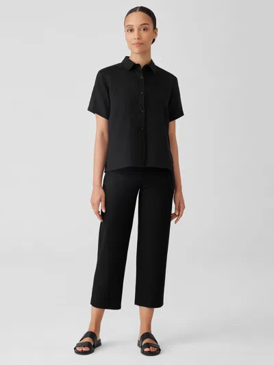 Eileen Fisher Washable Stretch Crepe Straight Pant With Yoke In Black