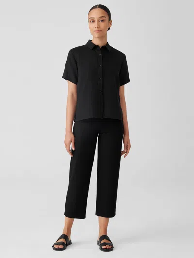 Eileen Fisher Washable Stretch Crepe Straight Pant With Yoke In Black