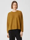 Eileen Fisher Washable Wool Crepe Top In Regenerative Wool In Gold