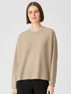 Eileen Fisher Washable Wool Crepe Top In Regenerative Wool In Brown