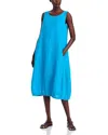 Eileen Fisher Washed Linen Delave Lantern Dress In Blue