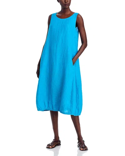 Eileen Fisher Washed Linen Delave Lantern Dress In Blue
