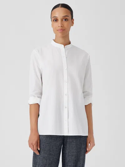 Eileen Fisher Washed Organic Cotton Poplin Band Collar Shirt In Black